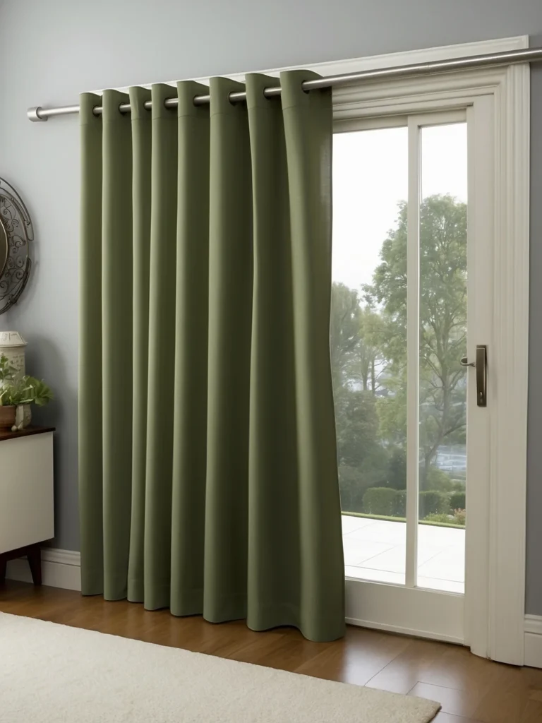 sage green curtains for sliding glass doors with natural decor