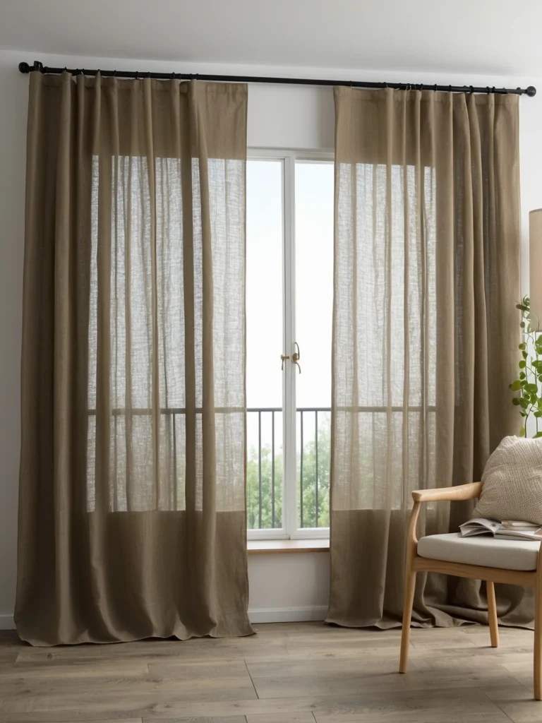 linen sliding door curtains in cozy modern farmhouse living room