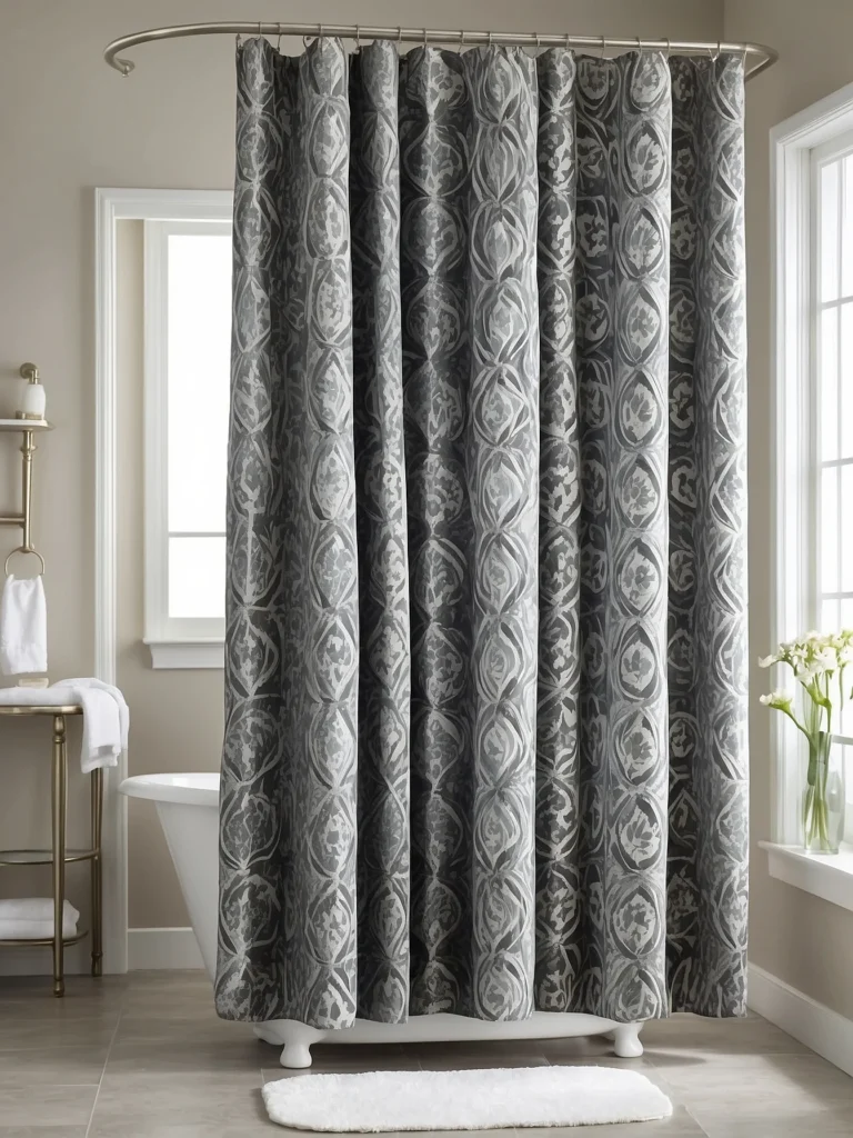 ceiling mounted tall shower curtain creating custom bathroom look
