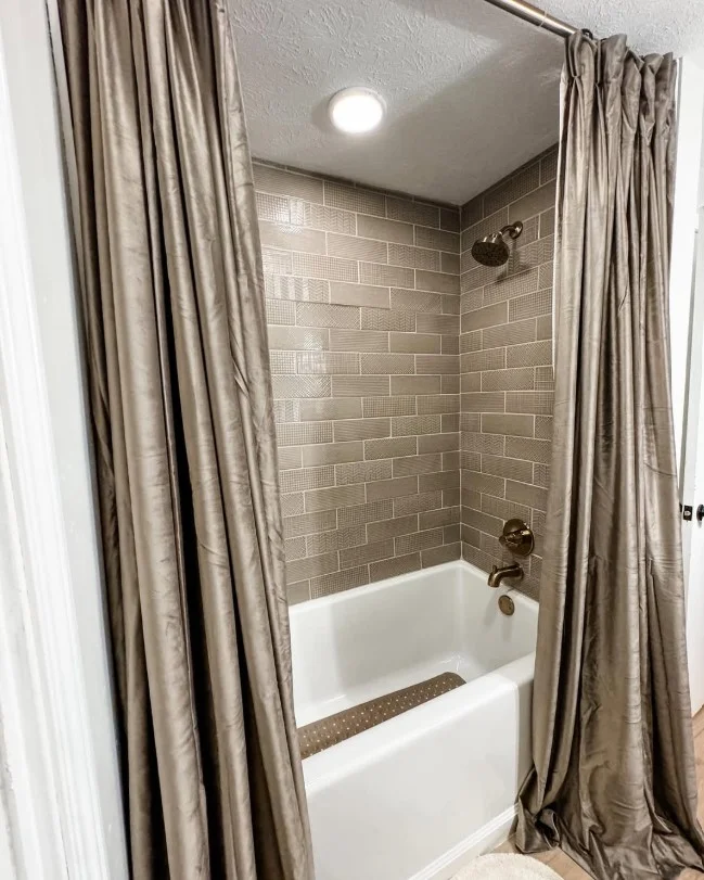 farmhouse tall shower curtain with rustic bathroom decor