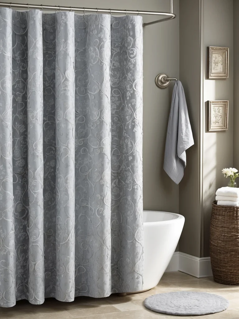 gray tall shower curtain in modern stylish bathroom