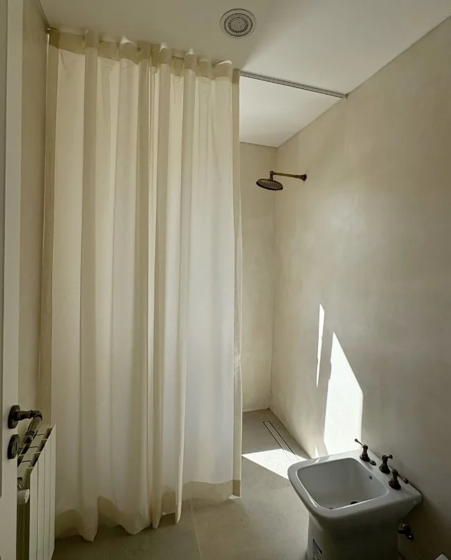 luxury hotel style tall shower curtain with elegant bathroom decor