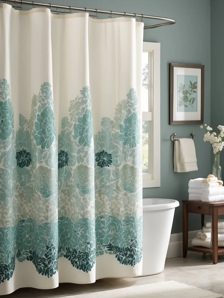 spa inspired tall shower curtain in relaxing bathroom retreat