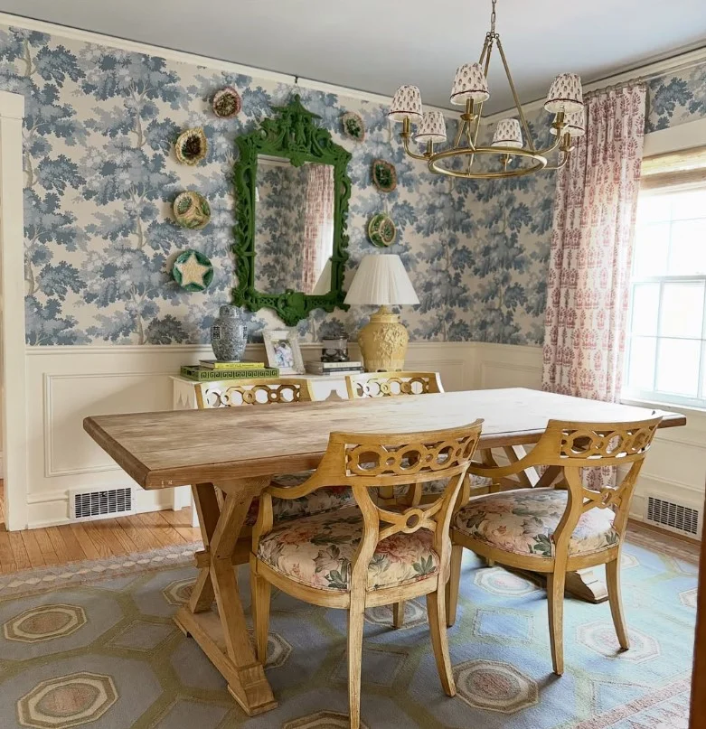 traditional dining room with dark wood table and classic decor