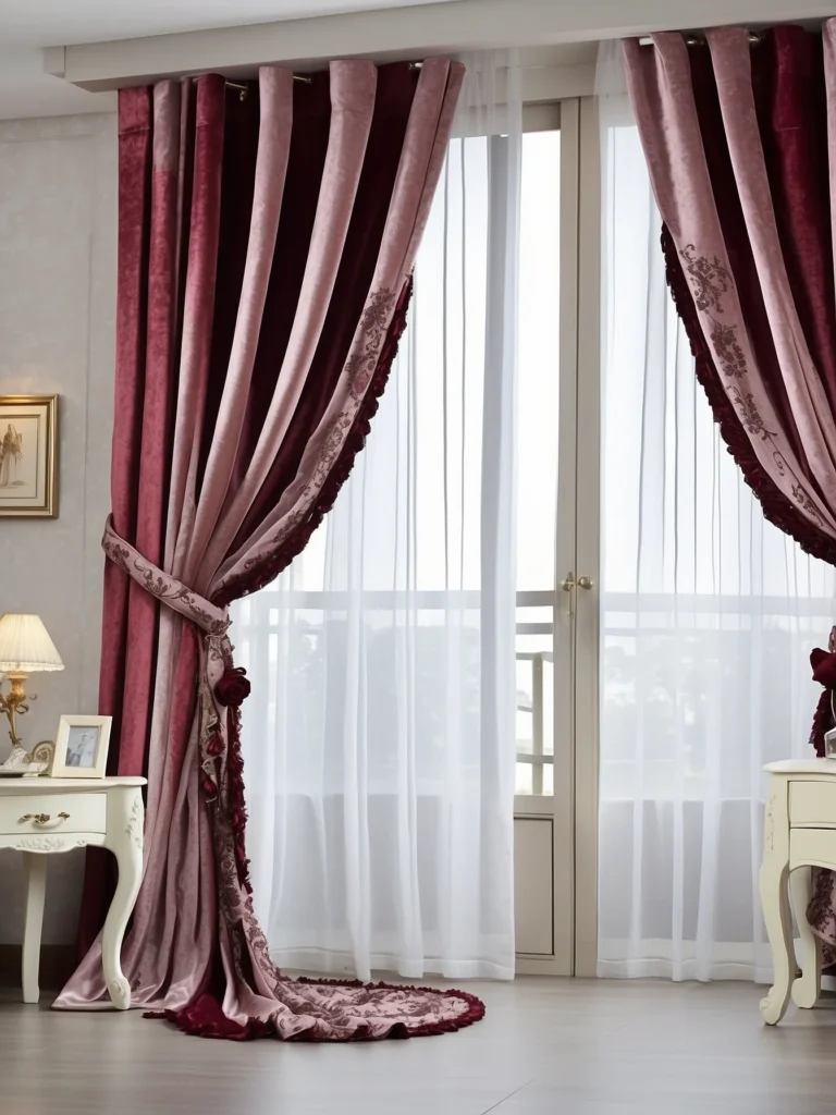 navy velvet curtain tie backs on elegant bedroom curtains