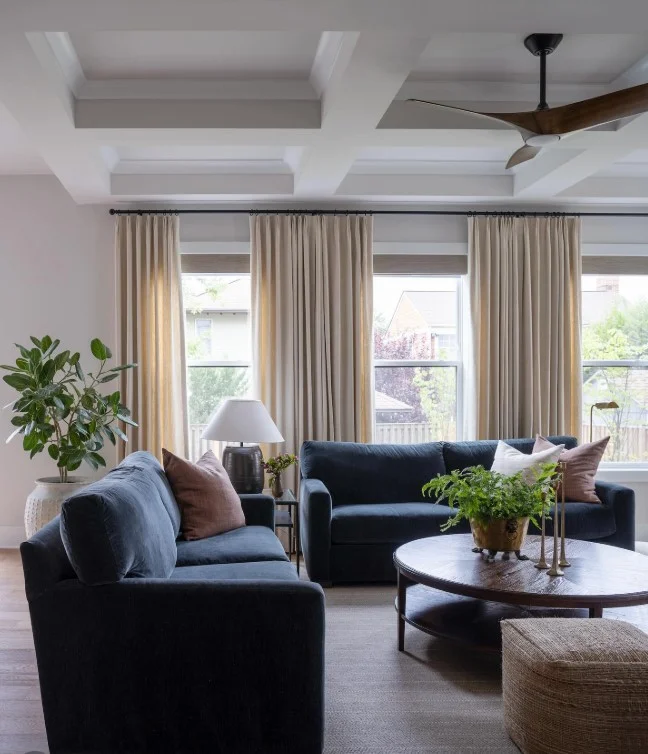 custom living room drapery with designer inspired styling