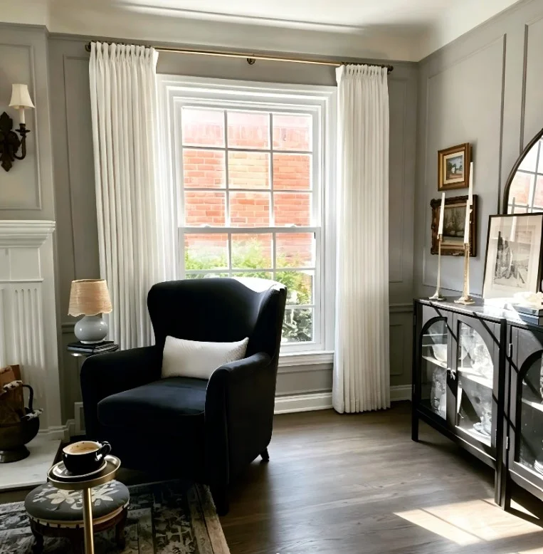 light airy living room drapes with natural sunlight