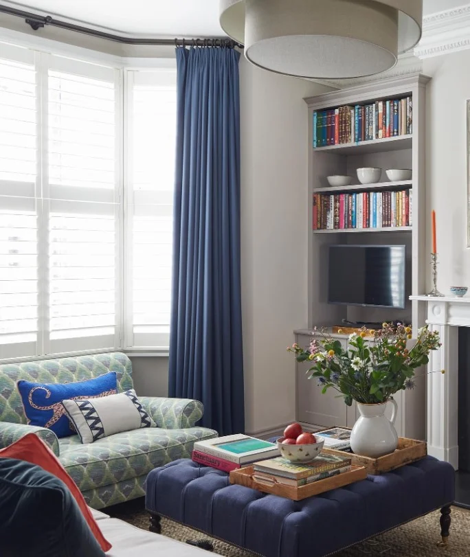navy blue living room curtains adding luxury and depth
